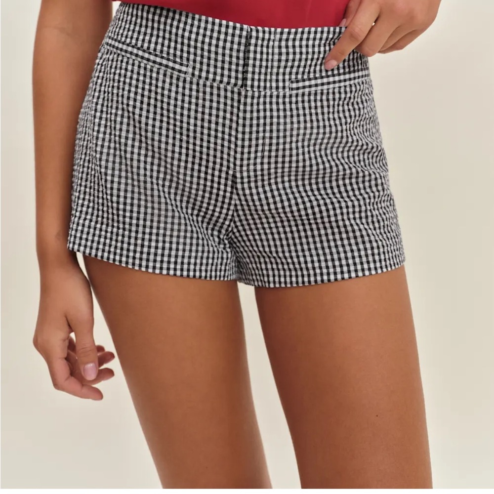 Reformation Navy and White Gingham Shorts